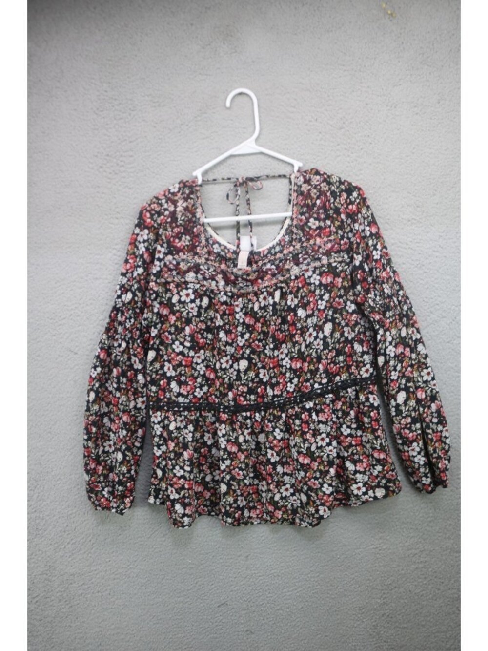 Knox Rose Long Puff Sleeve Gauzy Embroidered Top-Size Large-Crochet-Whimsigoth